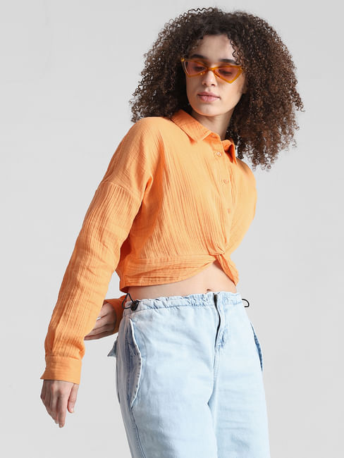 Orange Crinkle Weave Shirt