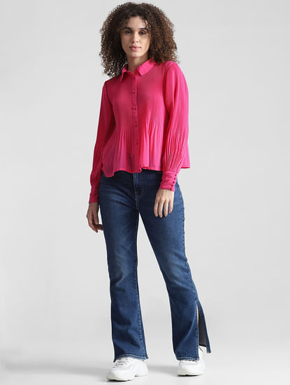 Pink plissé Full Sleeves Shirt
