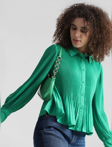 Green pliss   Full Sleeves Shirt