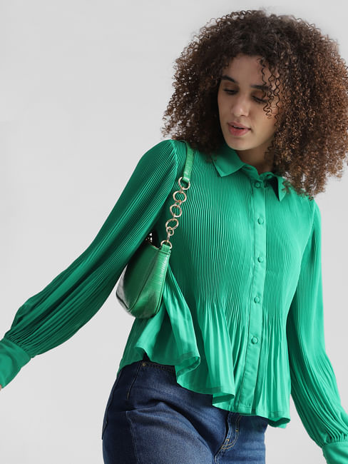 Green pliss   Full Sleeves Shirt