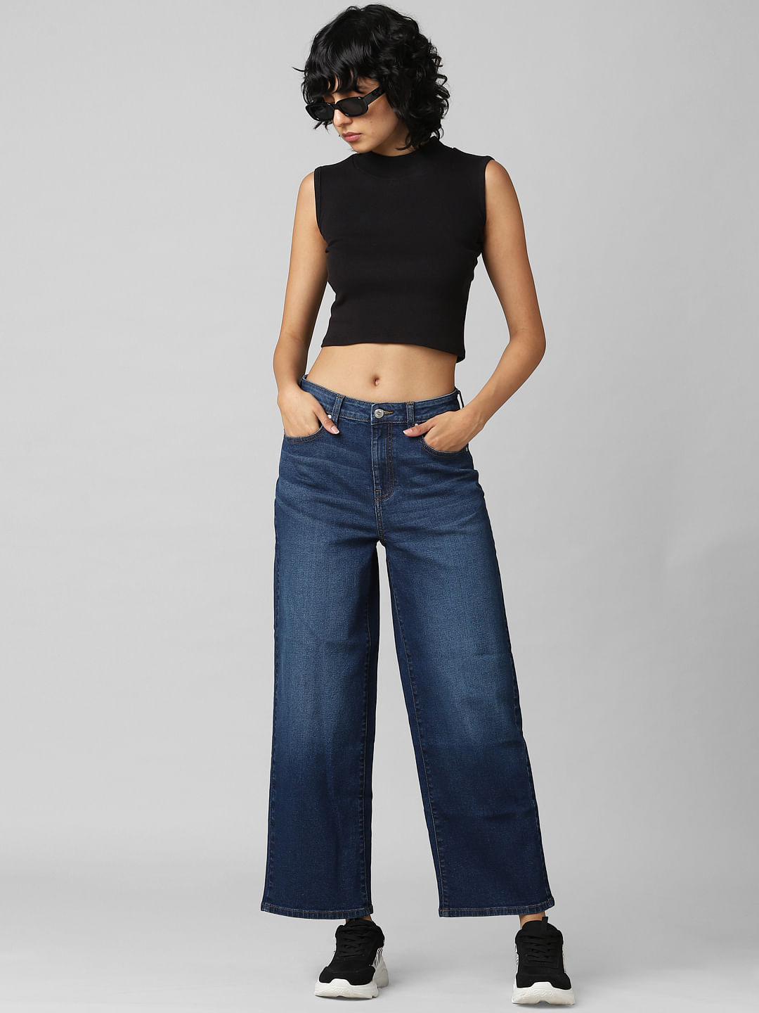 Blue High Rise Wide Leg Jeans 132766801 Medium Blue Denim