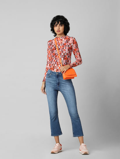 Blue Mid Rise Flared Cropped Jeans