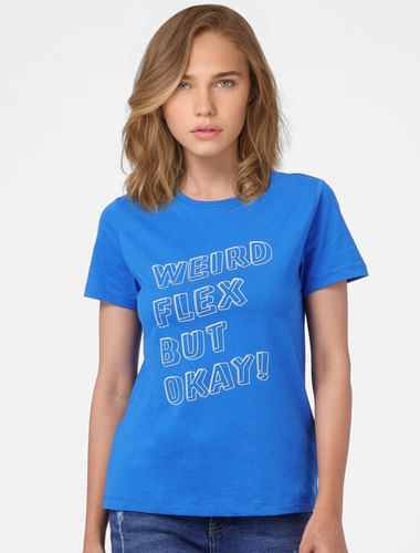 Blue Slogan Print T-shirt