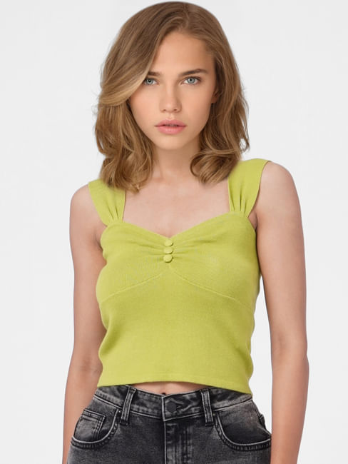 Green Cropped Knit Top