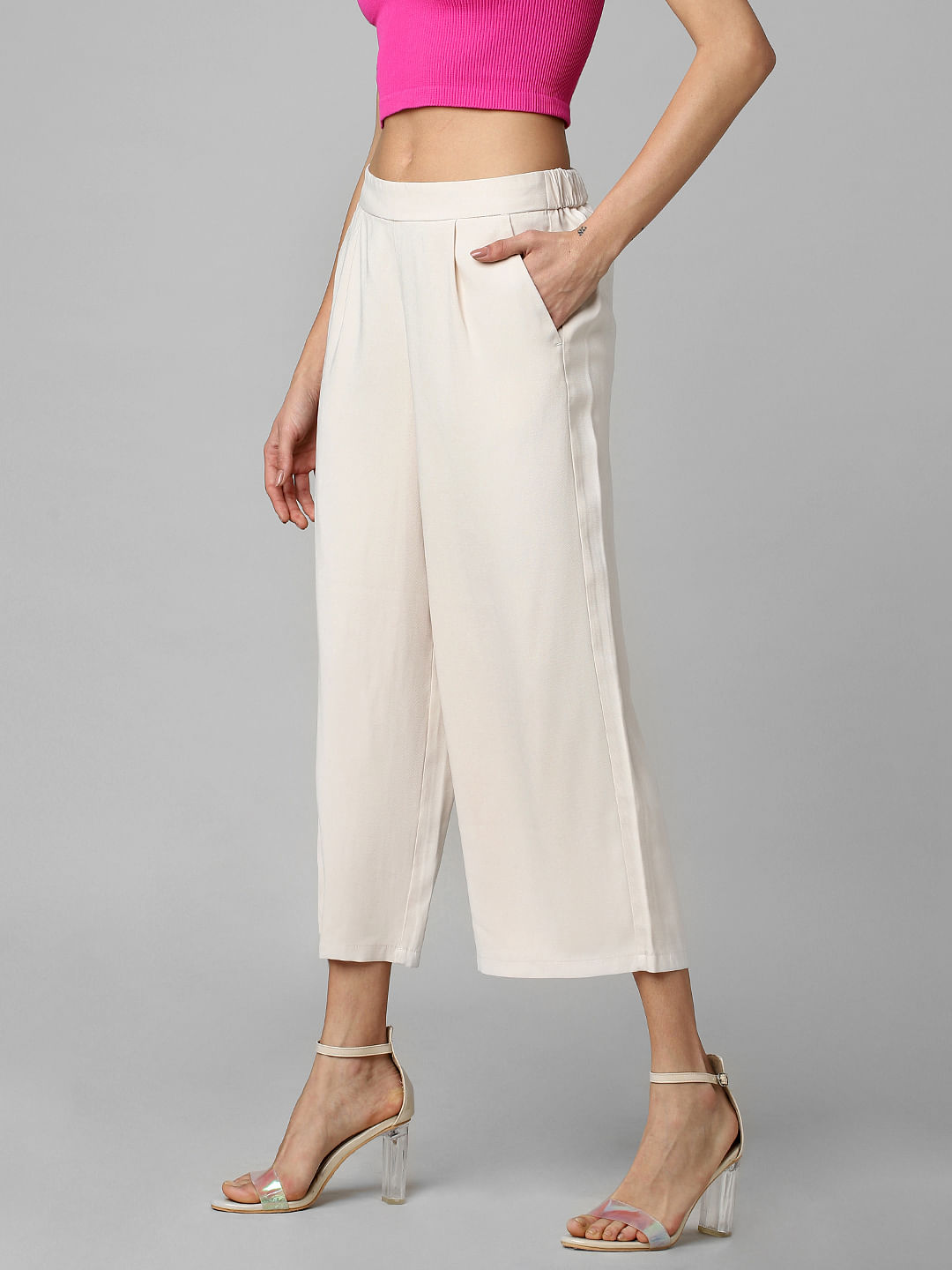 Buy Off White Hand Block Printed Cotton Overlap Crop Top with Brown Culottes  Set of 2  SEP21LG06RUNG1  The loom