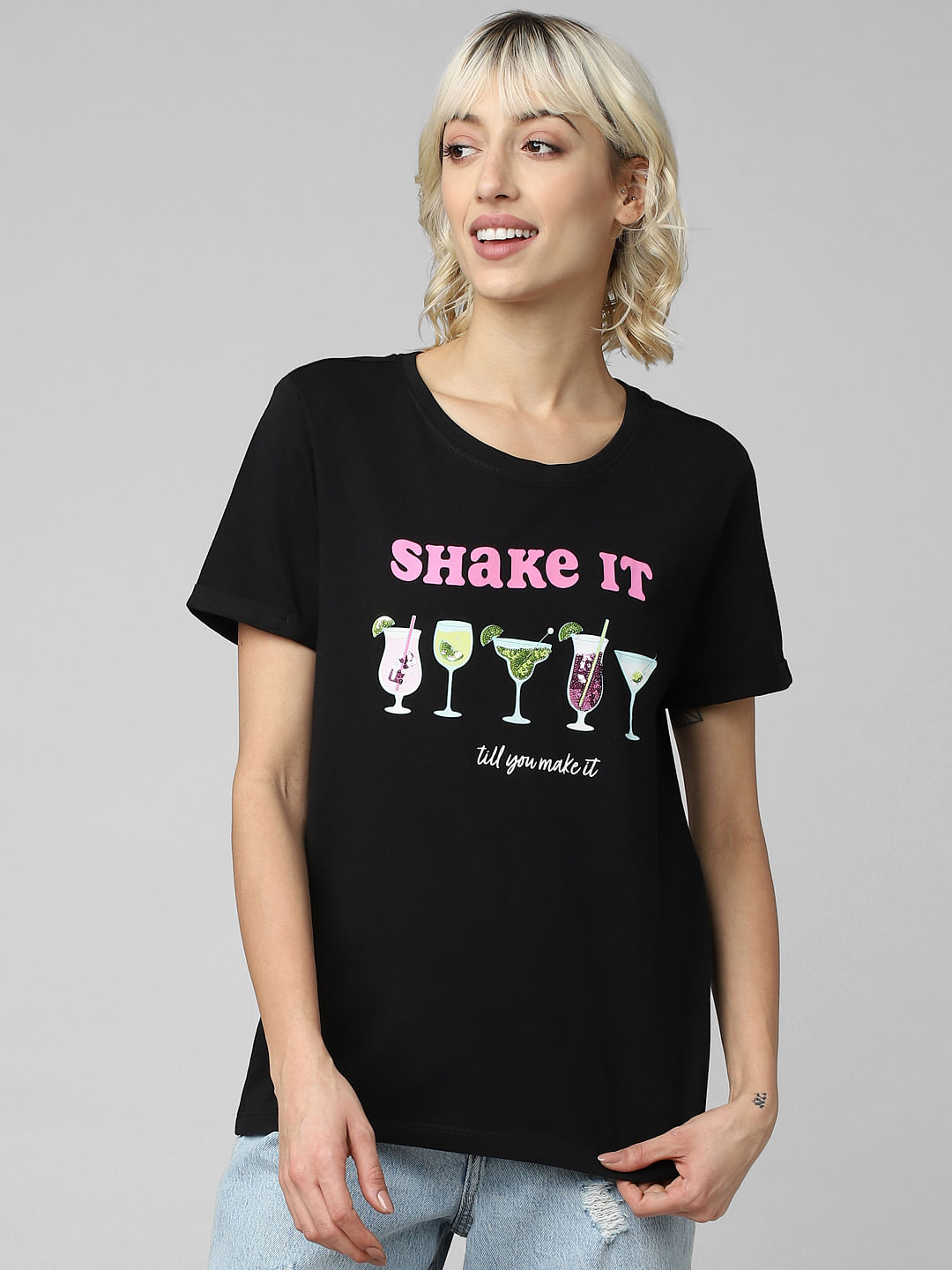 Black Sequin Graphic Detail T-shirt