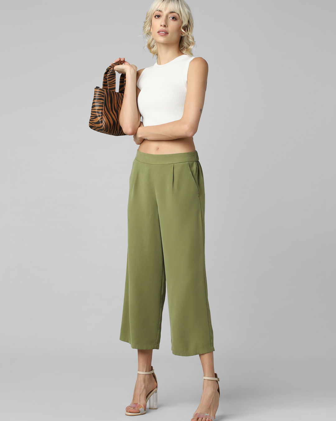 Green Mid Rise Culotte Pants|119179302-Olive-Branch