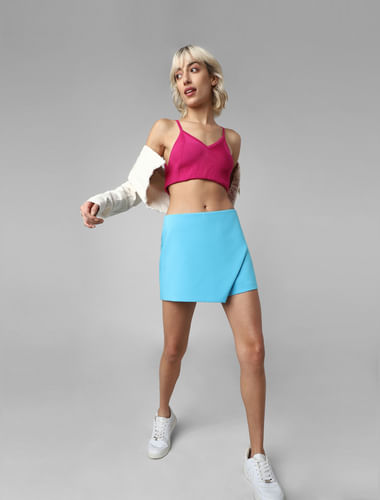 Blue Mid Rise Wrap-Over Skorts