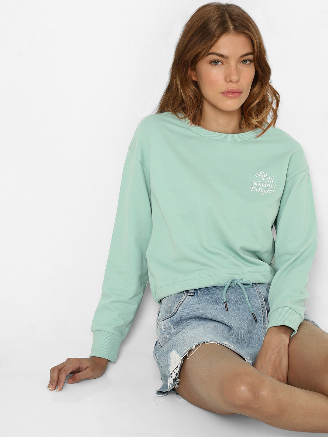 Green hotsell cropped sweatshirt