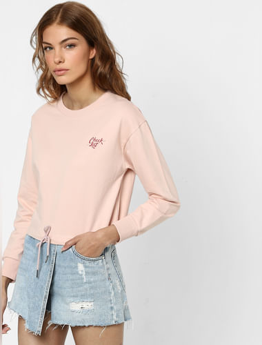 Pink Placement Print Cropped Sweatshirt