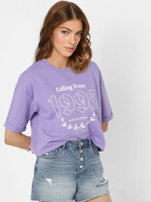 Lilac Purple Graphic Print Cropped Sweatshirt