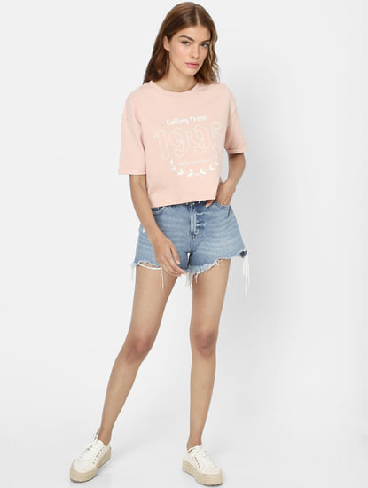 Pink Graphic Print Cropped Sweatshirt