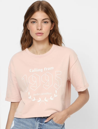 Pink Graphic Print Cropped Sweatshirt