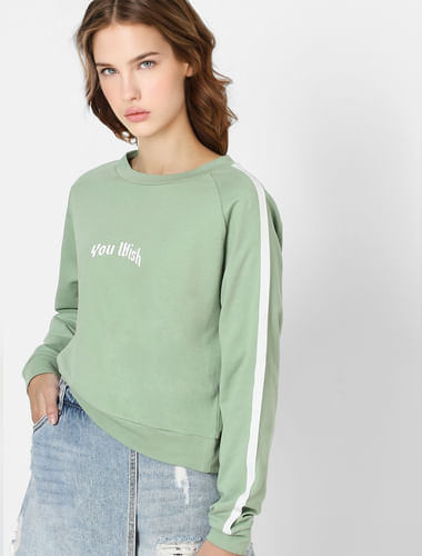 Green Text Print Sweatshirt