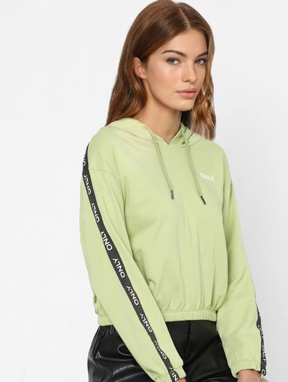 Green Tape Detail Hooded Sweatshirt
