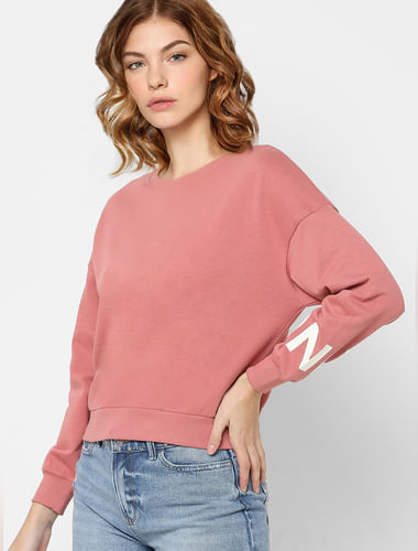 Pink Sleeve Print Sweatshirt