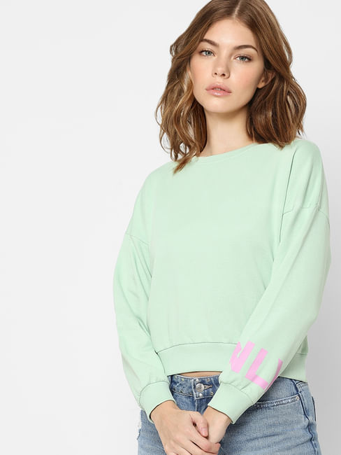 Green Sleeve Print Sweatshirt