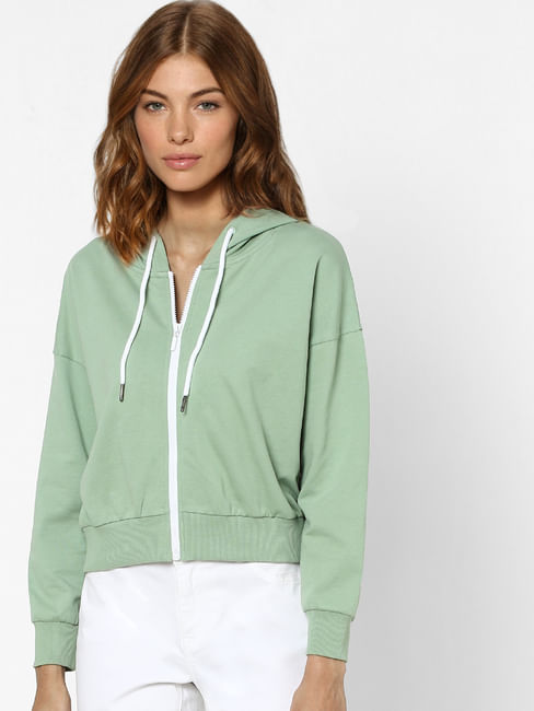 Green Zip Up Hooded Sweatshirt