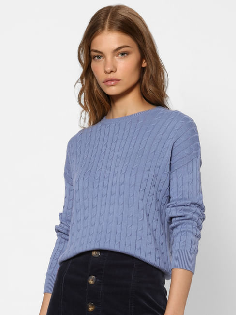 Blue Self Design Knit Pullover