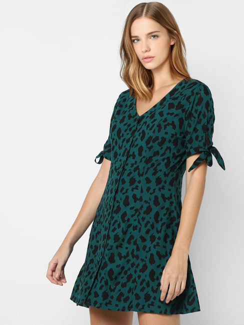 Green Animal Print Fit & Flare Dress