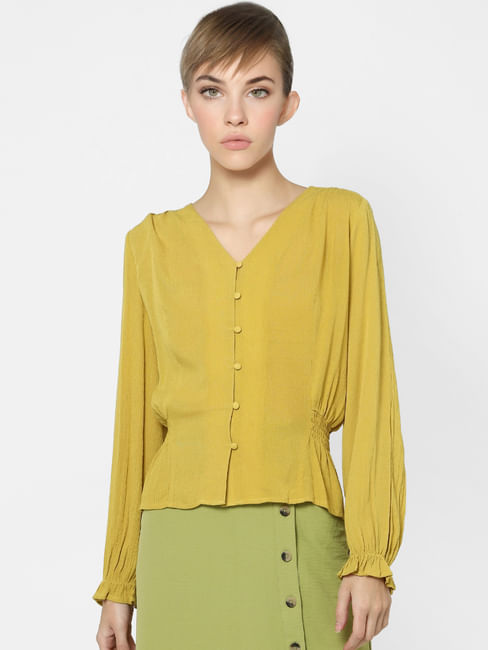 Yellow V Neck Top