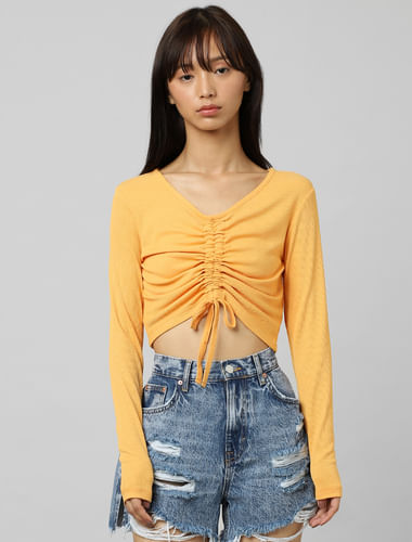 Orange Ruched Ribbed Top