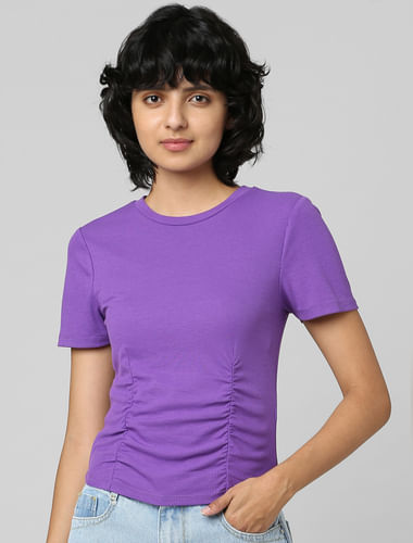 Purple Ruched Ribbed T-shirt