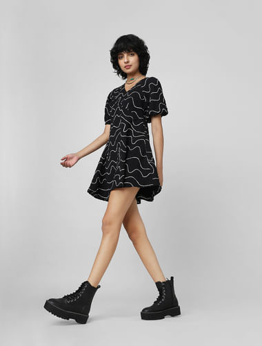 Black Printed Textured Dress
