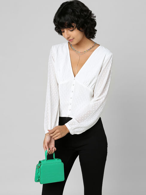 White Crinkled Chiffon Top