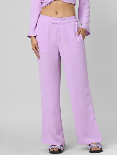 Purple High Rise Textured Wide Leg Pants