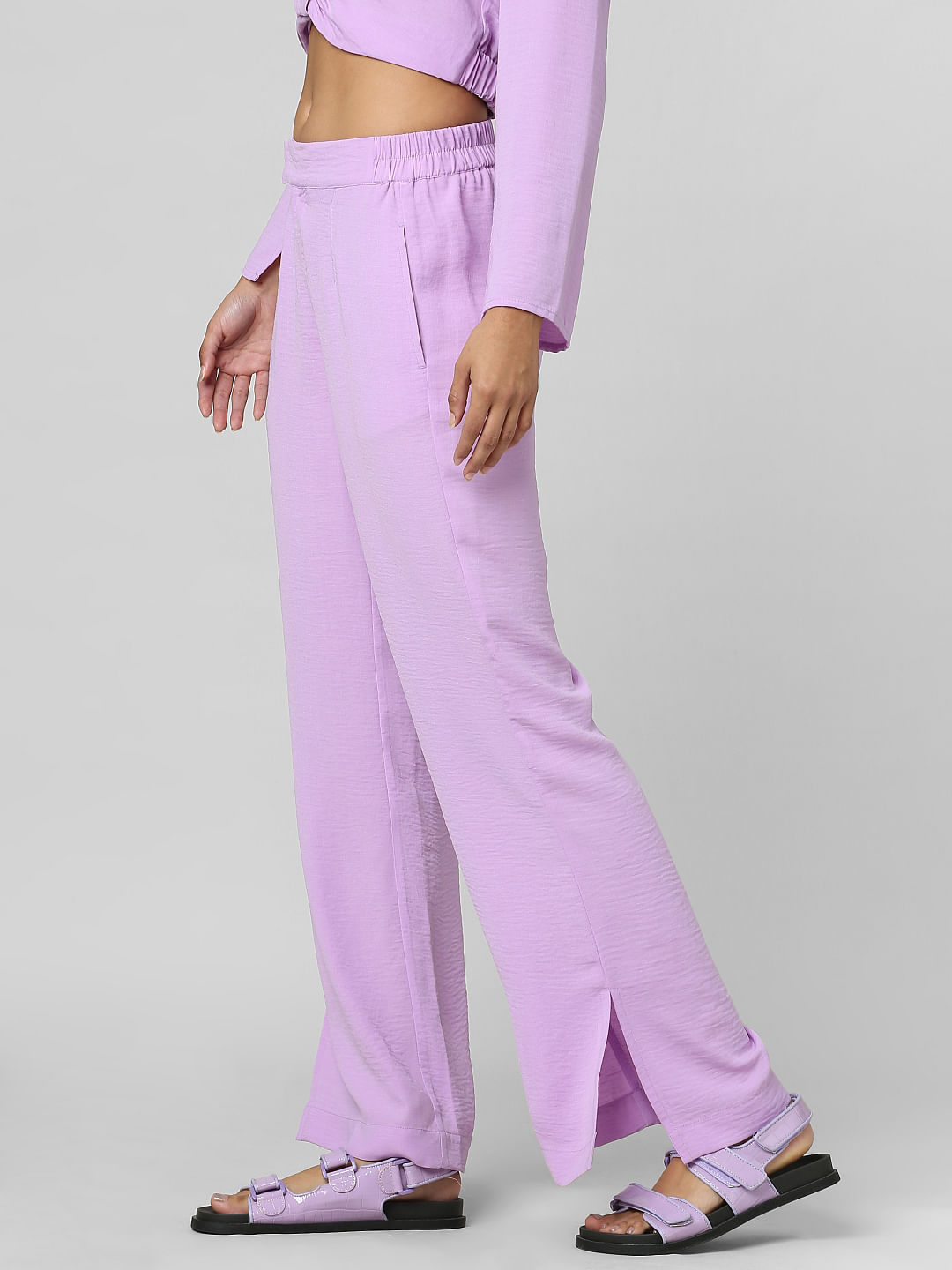 Buy MADAME Purple Mid Rise Trousers for Women Online  Tata CLiQ