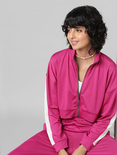 Pink Zip-Up Cropped CO-ORD Sweatshirt