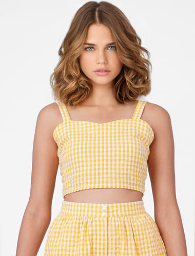 Yellow Check Co-ord Crop Top