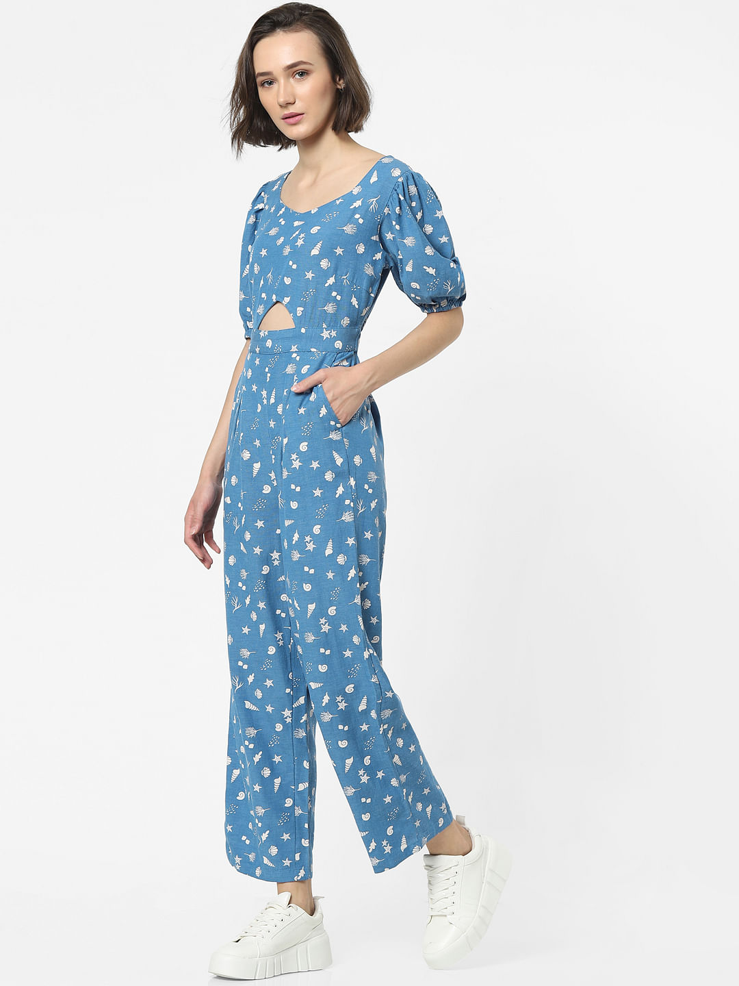 Shoyebi Womens African Print Jumpsuit Blue Red Tiles  DIYANU
