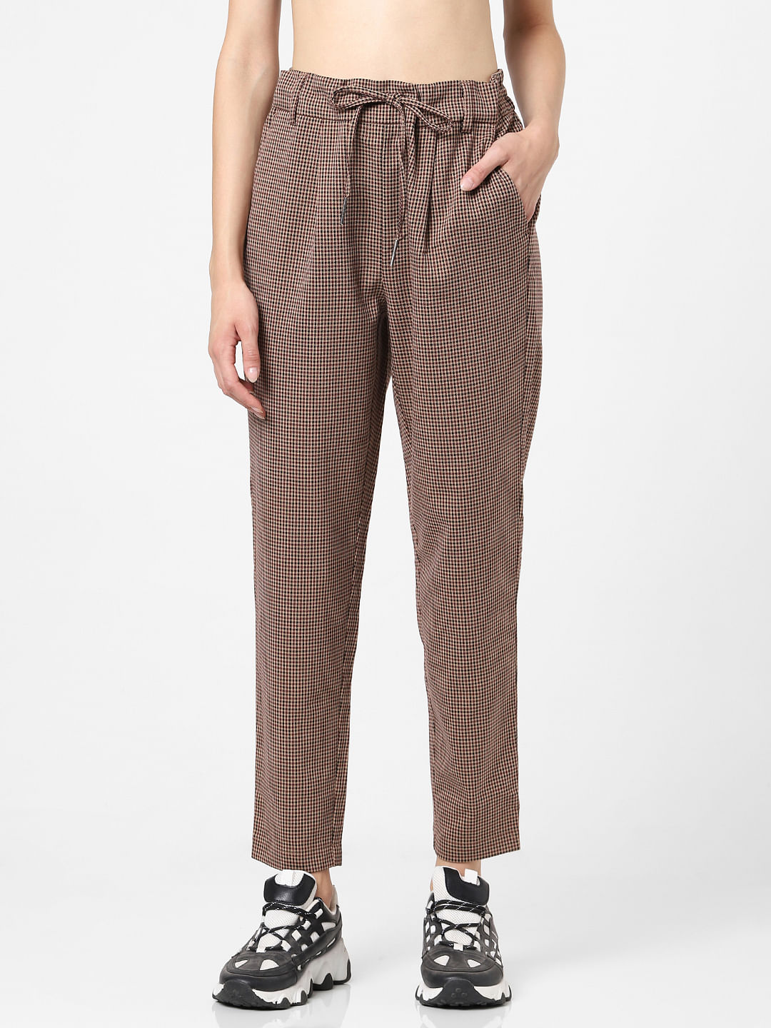 Brown Check Wide Leg Trousers  New Look