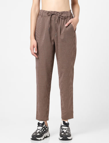 Brown Check Straight Leg Trousers