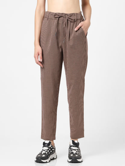 Brown Check Straight Leg Trousers