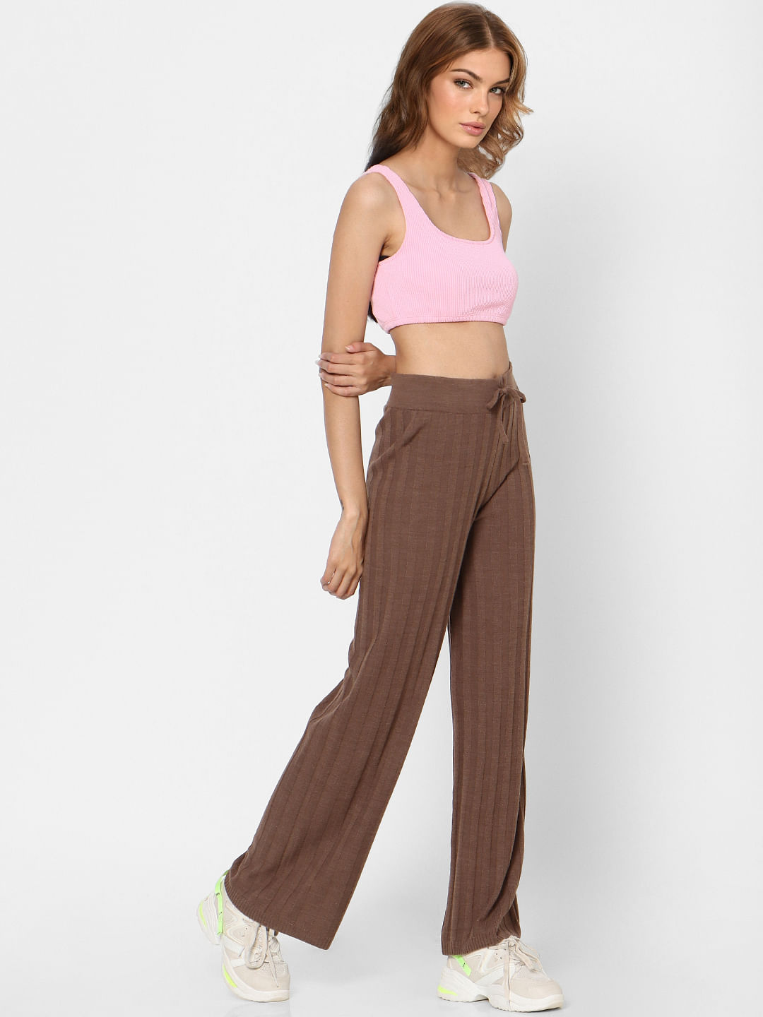 Get Waist Tie Detail Red  Black Striped Flared Trousers at  499  LBB Shop