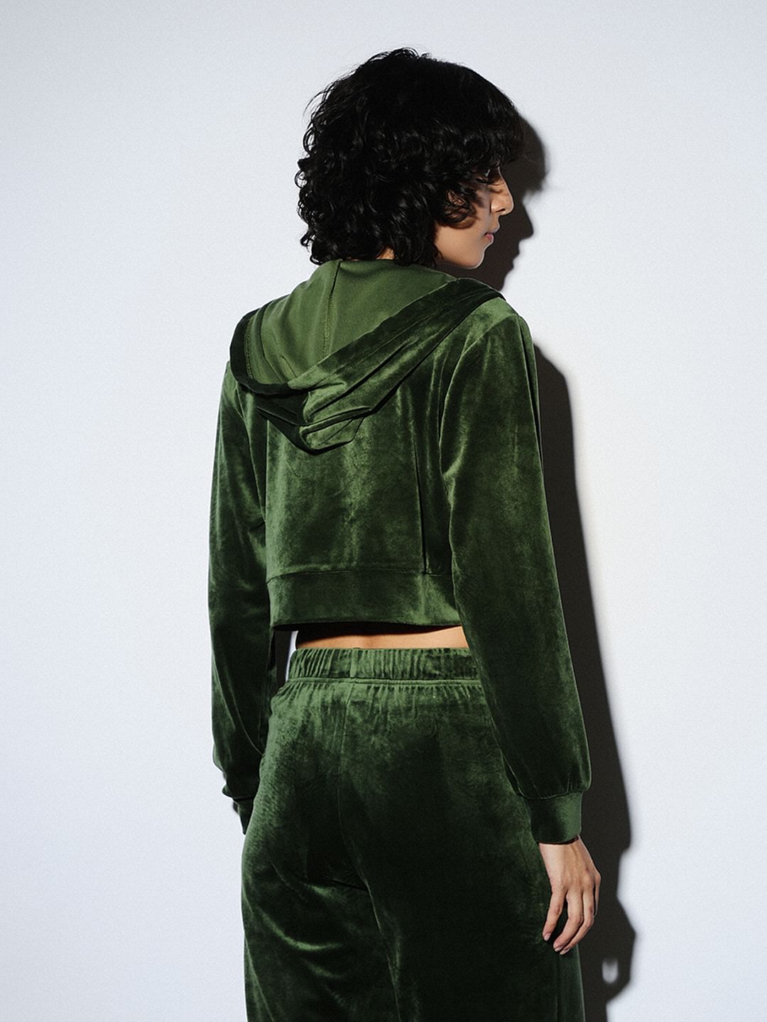 Green Cropped Velour Co ord Set Sweatshirt