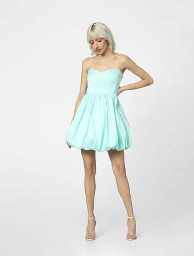 Green Balloon Off-Shoulder Dress