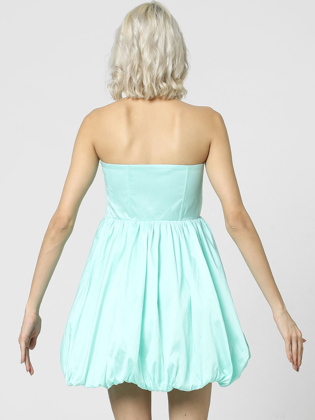 Green Balloon Off-Shoulder Dress