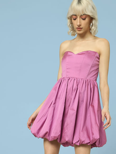 Purple Balloon Off-Shoulder Dress