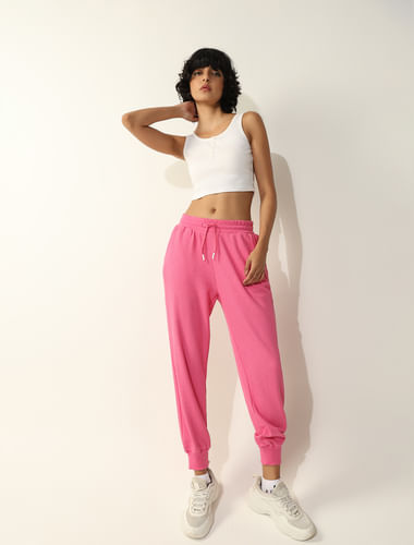 Pink Cotton Knitted Joggers