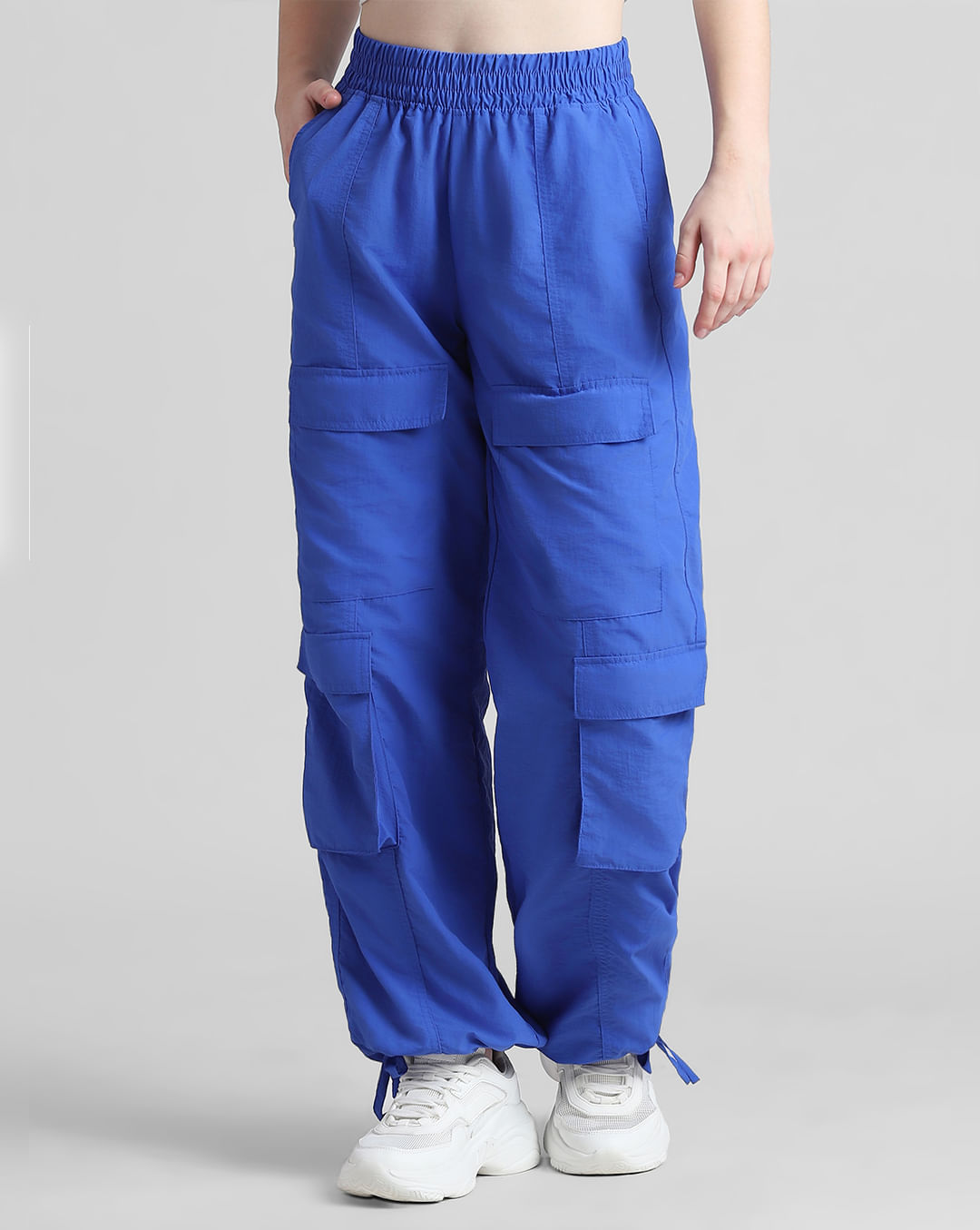 Blue Mid Rise Parachute Cargo Pants|102148204-Dazzling-Blue