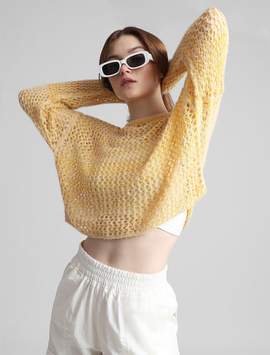 Yellow Hole-Knit Pullover