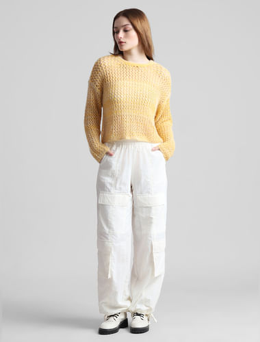 Yellow Hole-Knit Pullover