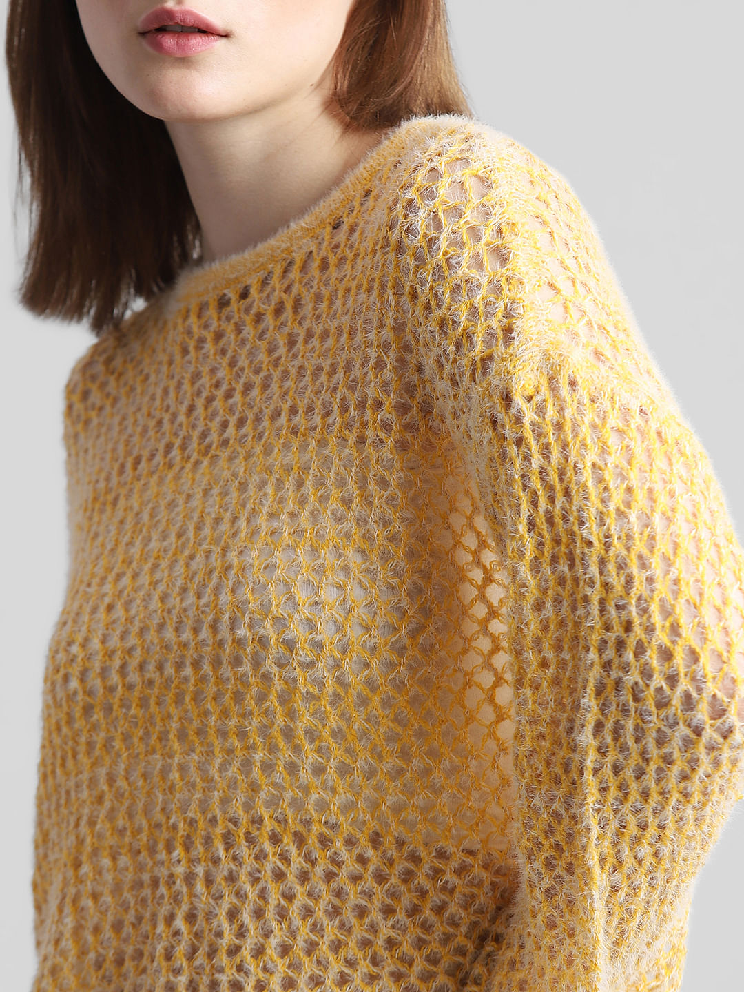 Yellow Hole-Knit Pullover