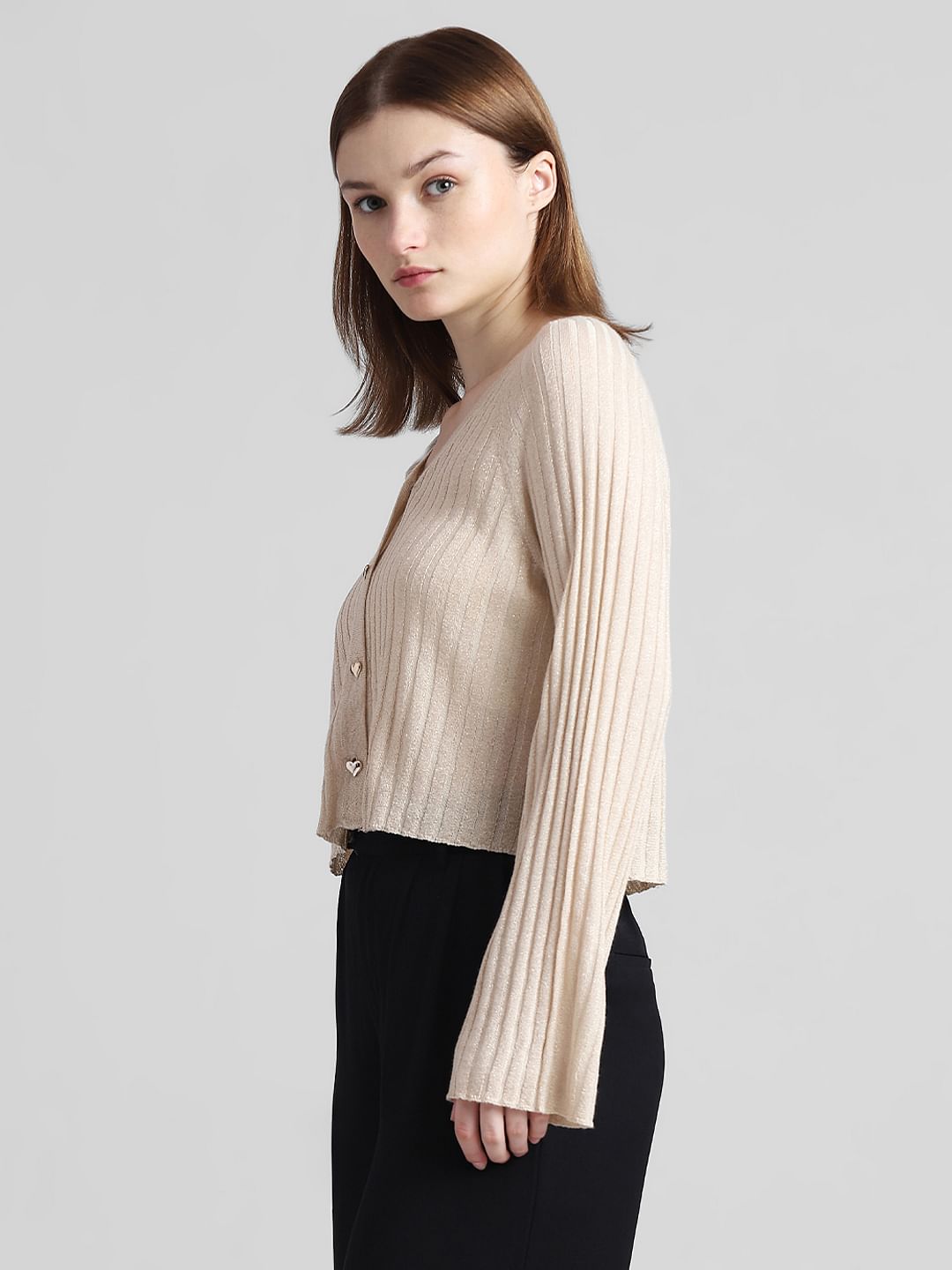 Beige ribbed outlet cardigan