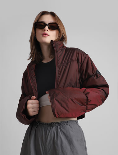 Maroon Cropped Puffer Jacket