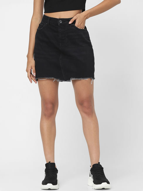 Black High Waist Mini Denim Skirt